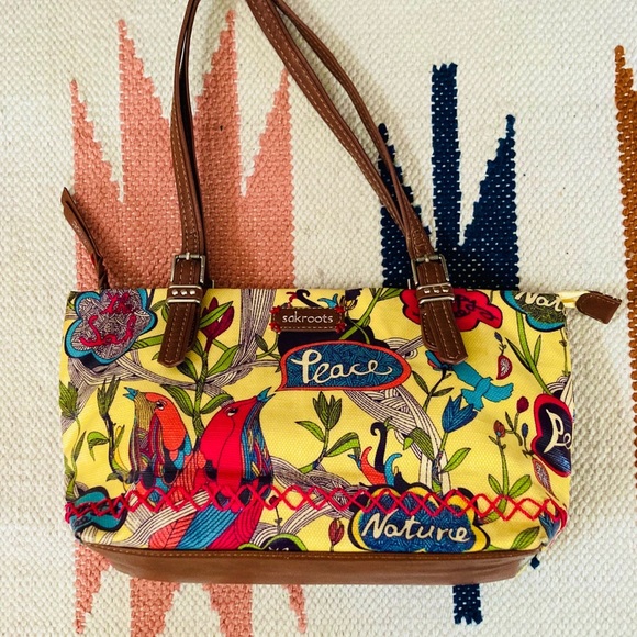 SAKROOTS “Peace & Nature” Yellow Botanical Hummingbird Shoulder Bag - Picture 8 of 8